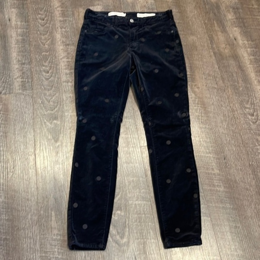Pilcro and the letterpress velvet skinny polkadot pants black